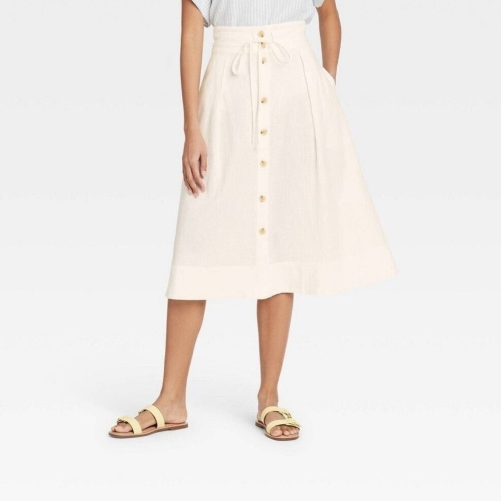 A New Day White Linen Midi Skirt